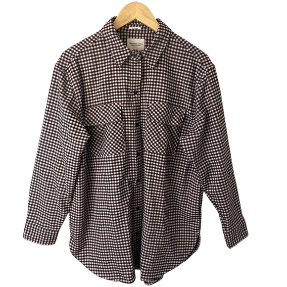 Abercrombie & Fitch Oversized Flannel Plaid Top Womens Soft A&F Collection Sz L - Picture 1 of 8